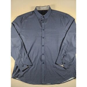 Construct Slim Fit Mens XXL Button Down Long Sleeve Blue White Floral Pattern